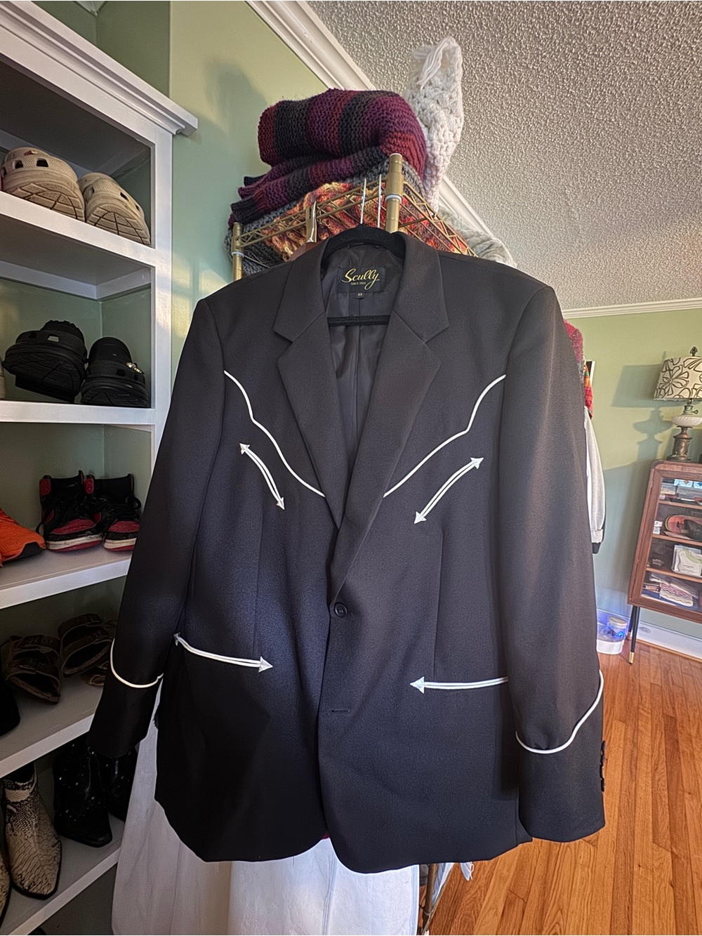 Scully Black Western Blazer with White Piping